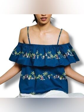 Rachel Antonoff Anthropologie Hawaiian Hula Girl Off Shoulder Ruffle Top sz XS